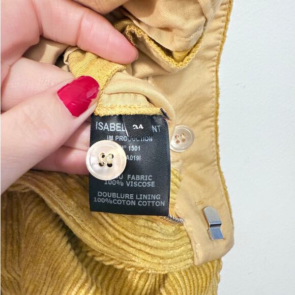 Isabel Marant 2 Fany Velvet Corduroy Pants $660 High Rise Pleated Dusty Yellow - Picture 12 of 15